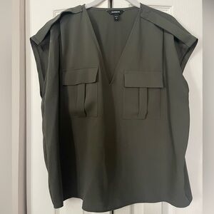 Express Women's Olive Green V-Neck Top